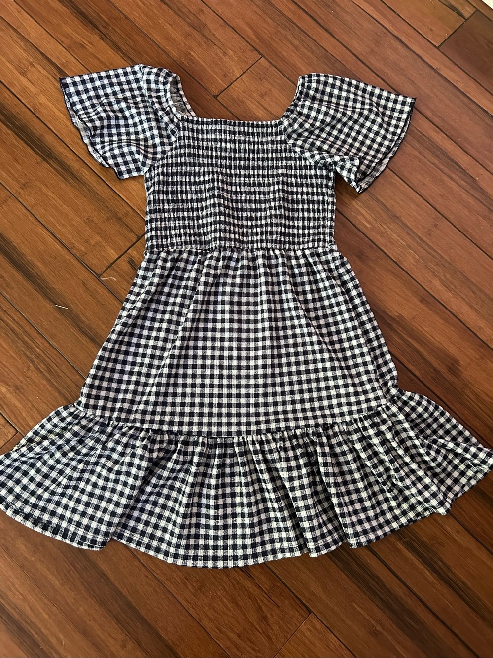 Zara Kids Black & White Gingham Smocked Flutter-Sleeve Dress 11/12yo